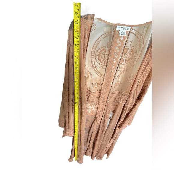 Festi Maxi Lace Kimono Tan 1X - Picture 6 of 12